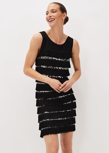 Phase Eight Sofianne Sequin Fringe Dress Black Canada | MGPWSU-701